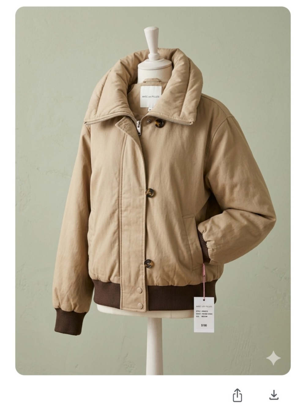 NWT Avec Les Filles Gorpcore Chic Soft Utility Sand High Neck Spring Puffer 2026